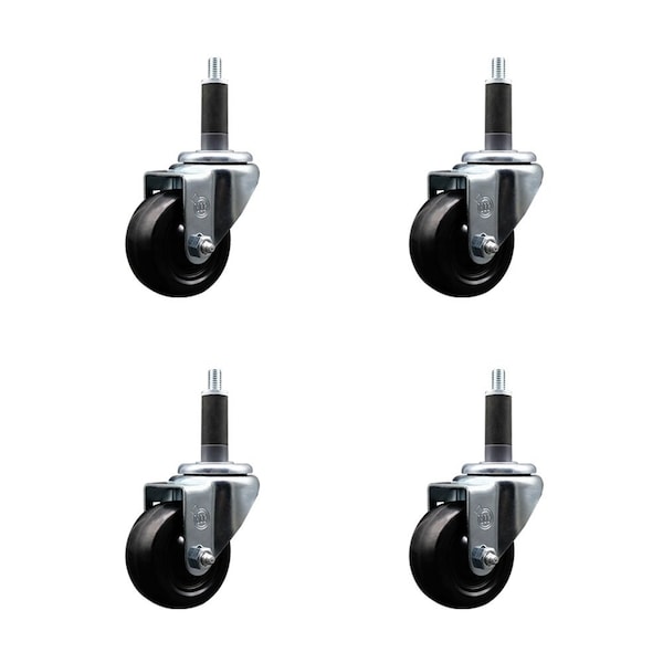 3'' Hard Rubber Wheel Swivel 1'' Expanding Stem Caster, 4PK